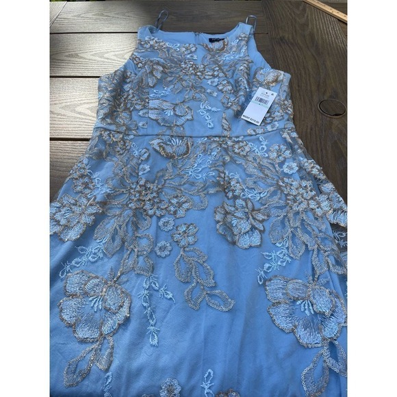 Alex & Eve Embroidered Column dress light blue Size 8 - Picture 3 of 7